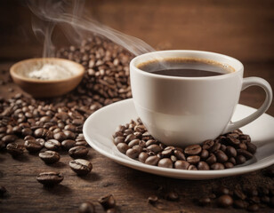 La tazzina di caffè è un porto sicuro nel mare del mattino, circondata dai suoi fedeli marinai: i...
