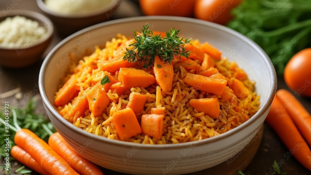 Canvas Prints  Deliciously healthy meal with carrots and rice