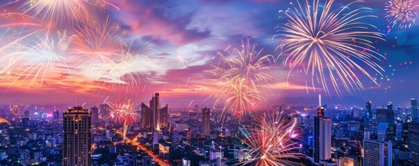 Stunning Fireworks Display Over Cityscape, Celebration Concept - Powered by Adobe