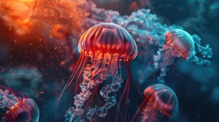 Obraz premium Group of jellyfish in their natural habitat, perfect for marine life concepts