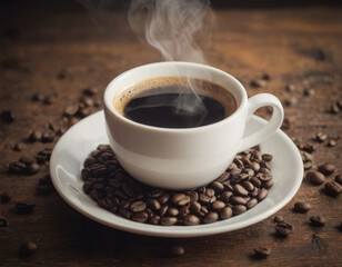I chicchi di caffè sono come sentinel­le, circondano la tazzina in un vigile silenzio protettivo.