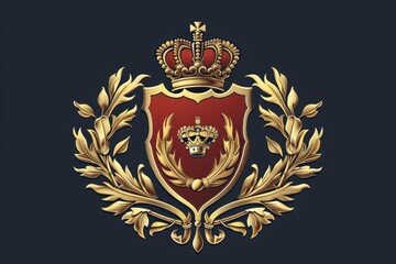 A regal gold and red shield with a crown on top. Suitable for royal and noble themes