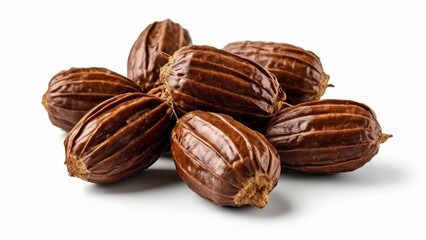  Six dark brown almonds with a natural sheen
