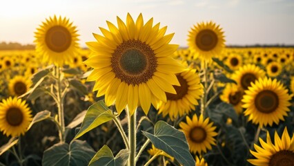 Fototapeta premium Bright and Beautiful Sunflower Field