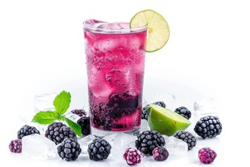 Blackberry Lime Porch drink isolated on white  background