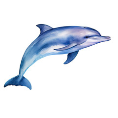 Fototapeta premium AI-Generated Watercolor Cute Dolphin jumping Clip Art Illustration. Isolated elements on a white background.