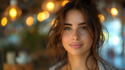 Obraz premium Serene and Confident Young Woman in a Cozy Urban Environment