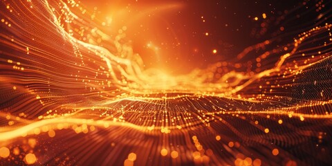 Cyberspace Concept with High-Tech Structure. Orange and Yellow Futuristic Digital Lines with copy-space.