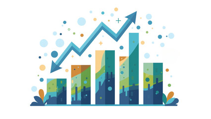 Financial Success: Blue and Green Bar Graph Illustrating Upward Growth, Bar Graph with Arrow Indicates Success and Growth