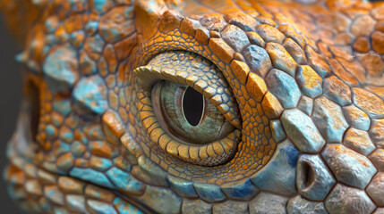 This image zooms in on a reptile's eye, capturing its intricate textures and patterns, invoking a sense of awe and depth
