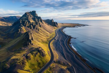 Fototapeta premium Aerial Majesty, Exploring Iceland's Scenic Roads and Majestic Landscapes