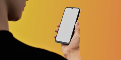 Smartphone in hand against a bright yellow backdrop, ideal for app promos