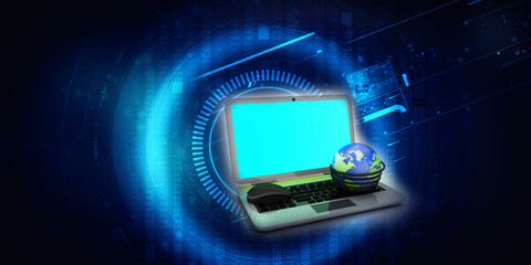Fototapeta premium 3d rendering globe with mouse in laptop