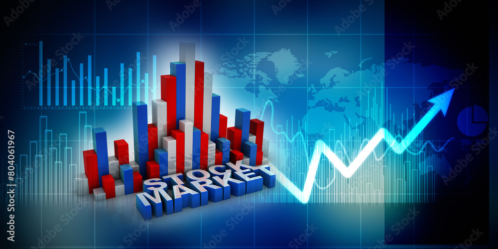 Sticker 3d rendering Stock market online business concept. stock business Graph 