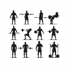 Fototapeta premium Gym workout silhouette collection human fitness vector illustration set Fitness Workout vector