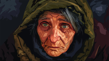 Portrait of poor homeless woman Vector style vector