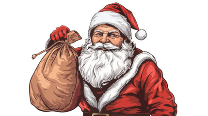 Portrait of Santa Claus with bag on white background