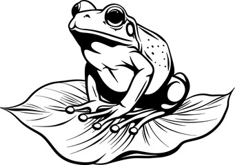 Frog sitting on a leaf silhouette icon in black color. Vector template design.
