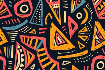 A vibrant pattern of colorful shapes on a black background. Perfect for graphic design projects