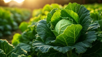 Naklejka premium Vibrant green leafy vegetable in sunlight