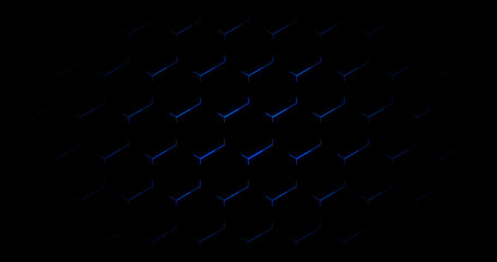 3D futuristic mosaic of hexagons on a black background. texture of geometric grid cells. Digital futuristic background.
