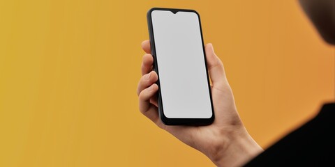 Smartphone in hand against a bright yellow backdrop, ideal for app promos