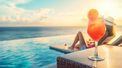 Refreshing cocktail by the pool during summer