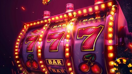 Slot machine jackpot win with 777 symbols, casino big win celebration.
