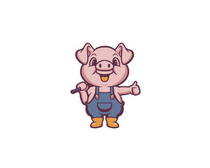 Pig farmer character mascot