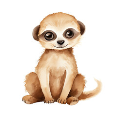 AI-Generated Watercolor Cute Meerkat sitting Clip Art Illustration. Isolated elements on a white...