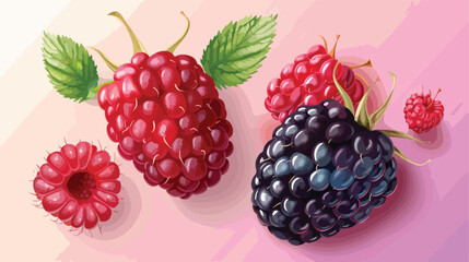Ripe raspberry and blackberry on color background Vector
