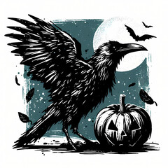 Naklejka premium Illustration Raven halloween