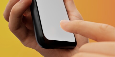 Smartphone in hand against a bright yellow backdrop, ideal for app promos