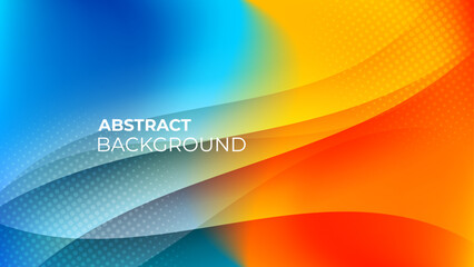 blue and orange gradient background with wavy lines and halftone