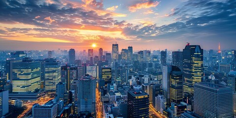 東京の夕景の背景素材03