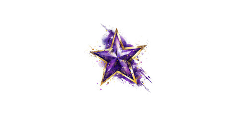 Obraz premium A purple and gold star with glitter on a white background