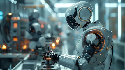 Fototapeta premium close-up,of unseen factory robotics, operating in a trailblazing factory setting, embodying the pinnacle of unseen technological advancements and pioneering industrial automation,