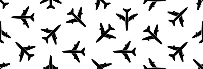 Naklejka premium Many airplanes on a white background, seamless pattern. World travel and transportation.