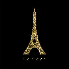 Golden bright tower on a black background. Vector icon.