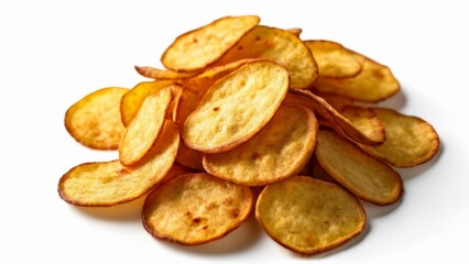  Crispy golden potato chips in a pile