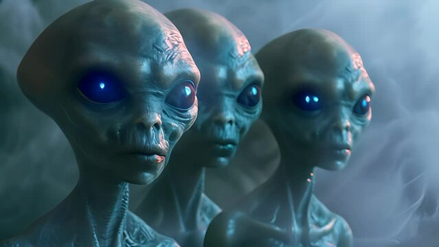 Mysterious alien beings in eerie fog