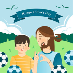 Fathers Day hand drawn cartoon illustration greeting card