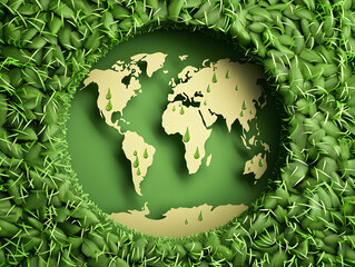 Green Earth Globe with Grass and Leaves Illustration