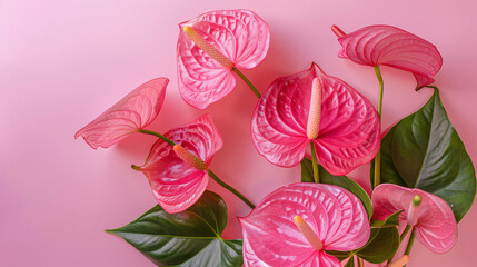 Beautiful anthurium flowers on pink background