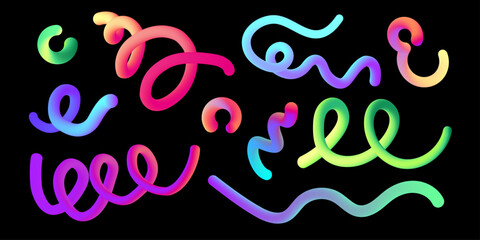 3d elements rainbow set, doodle, neon bright colours doodle , abstract, vector 