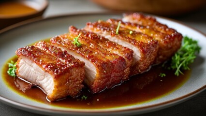  Deliciously glazed pork belly ready to be savored