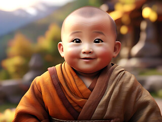 portrait of a happy baby monk