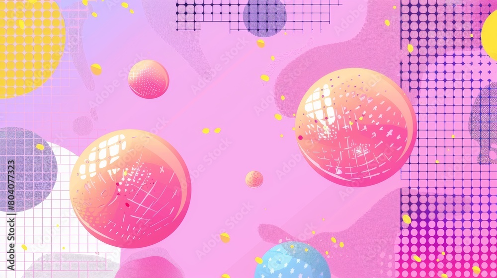 Poster y2k poster or banner design template in pink pastel with grids and bitmap pixel abstract shapes and 