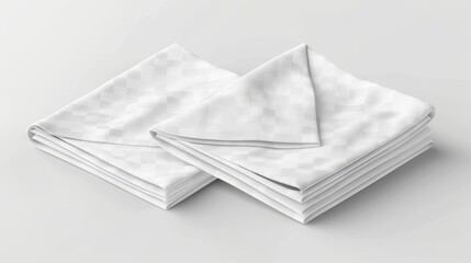 Blank and checkered folded handkerchief mockup. A realistic modern illustration set of cotton gingham cloth napkins or kitchen towels.