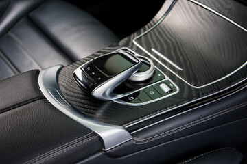 automatic transmission shift selector in the car interior. Closeup a manual shift of modern car...